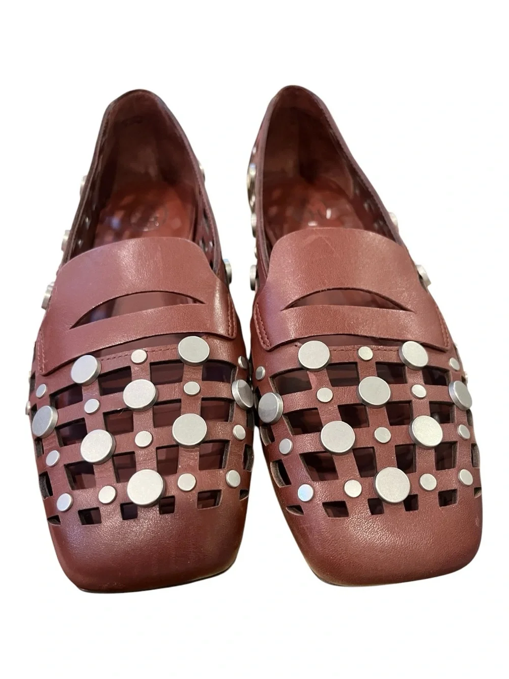 Ash Women's Brown Woven Studded Loafers 38 (7-8 US)